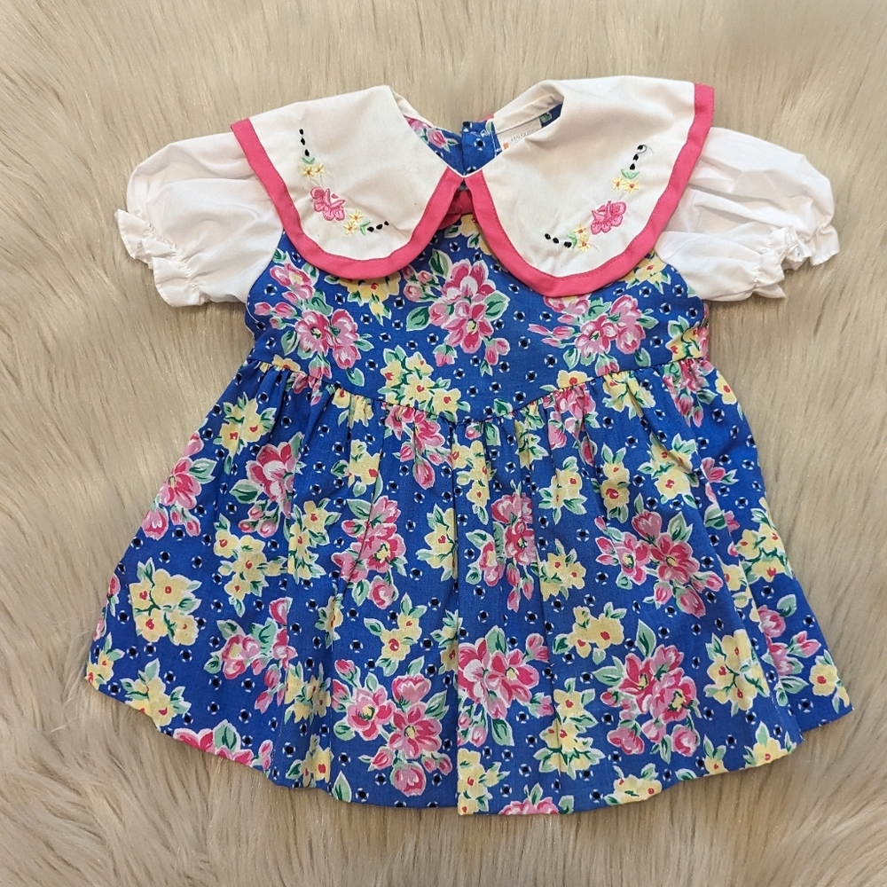 Vintage bright blue, with pink & pink dress size 12M